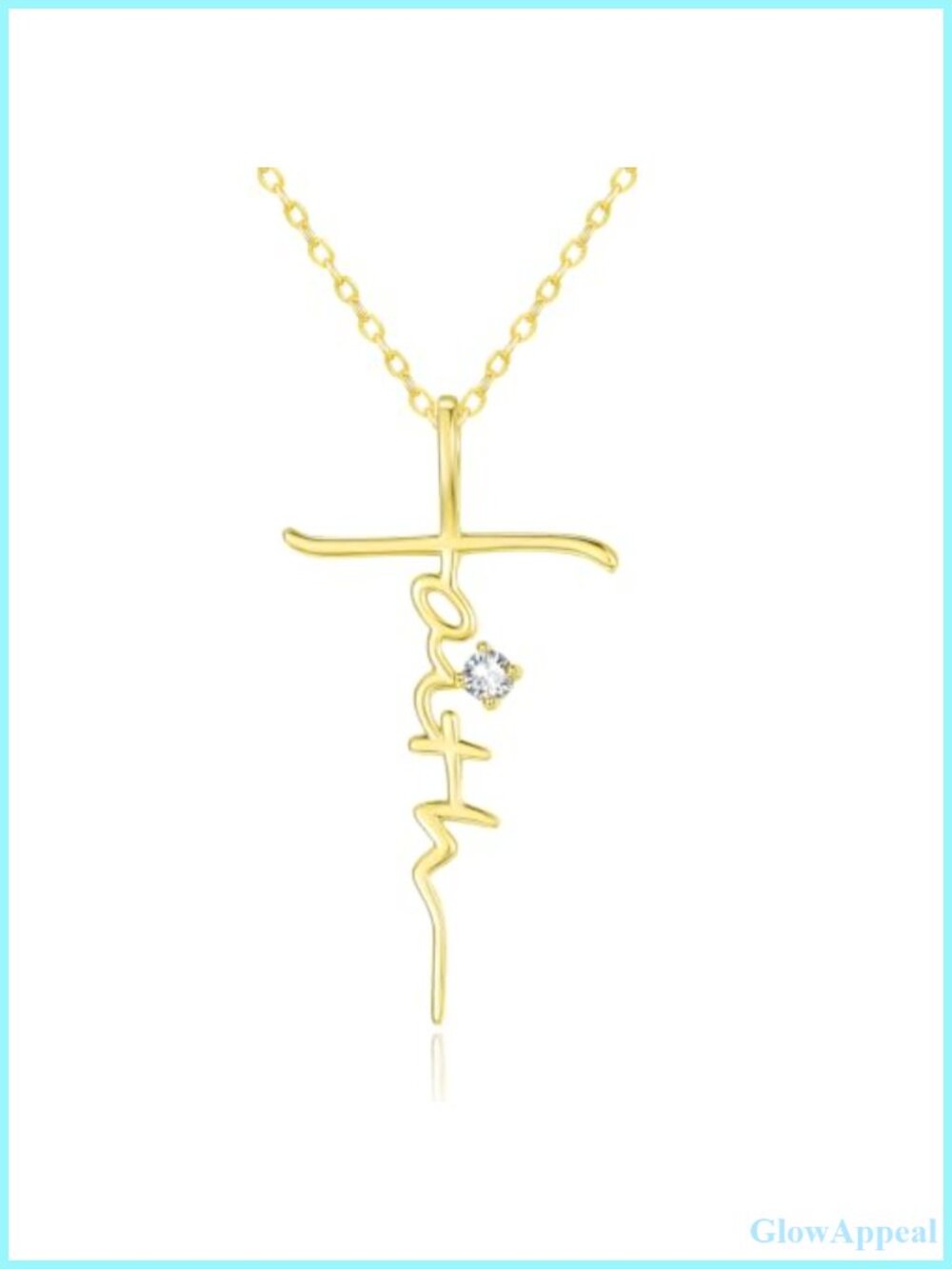 14K Gold Plated Faith Cross Pendant Necklace Cubic Zirconia